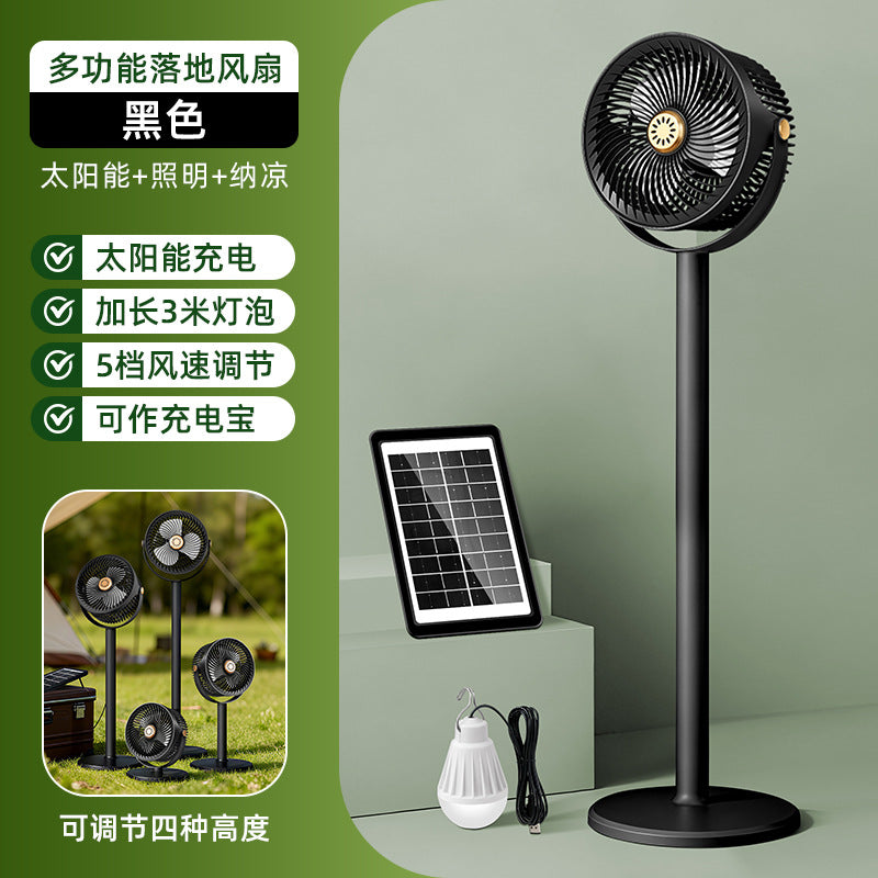 Unisex nan multifunktionaler solarbetriebener Standventilator mit LED-Leuchte, mehrstufiger Windregelung, höhenverstellbar und Powerbank-Funktion Brehn