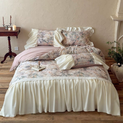 Romantisches Bettwäsche-Set mit Rüschen und Satin-Bettrock