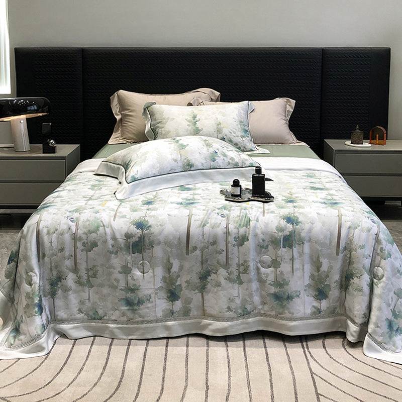 Luxuriöses Baumwollsatin-Bettwäsche-Set mit floralem Aquarellprint und feiner Satinkante