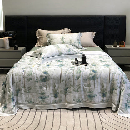 Luxuriöses Baumwollsatin-Bettwäsche-Set mit floralem Aquarellprint und feiner Satinkante