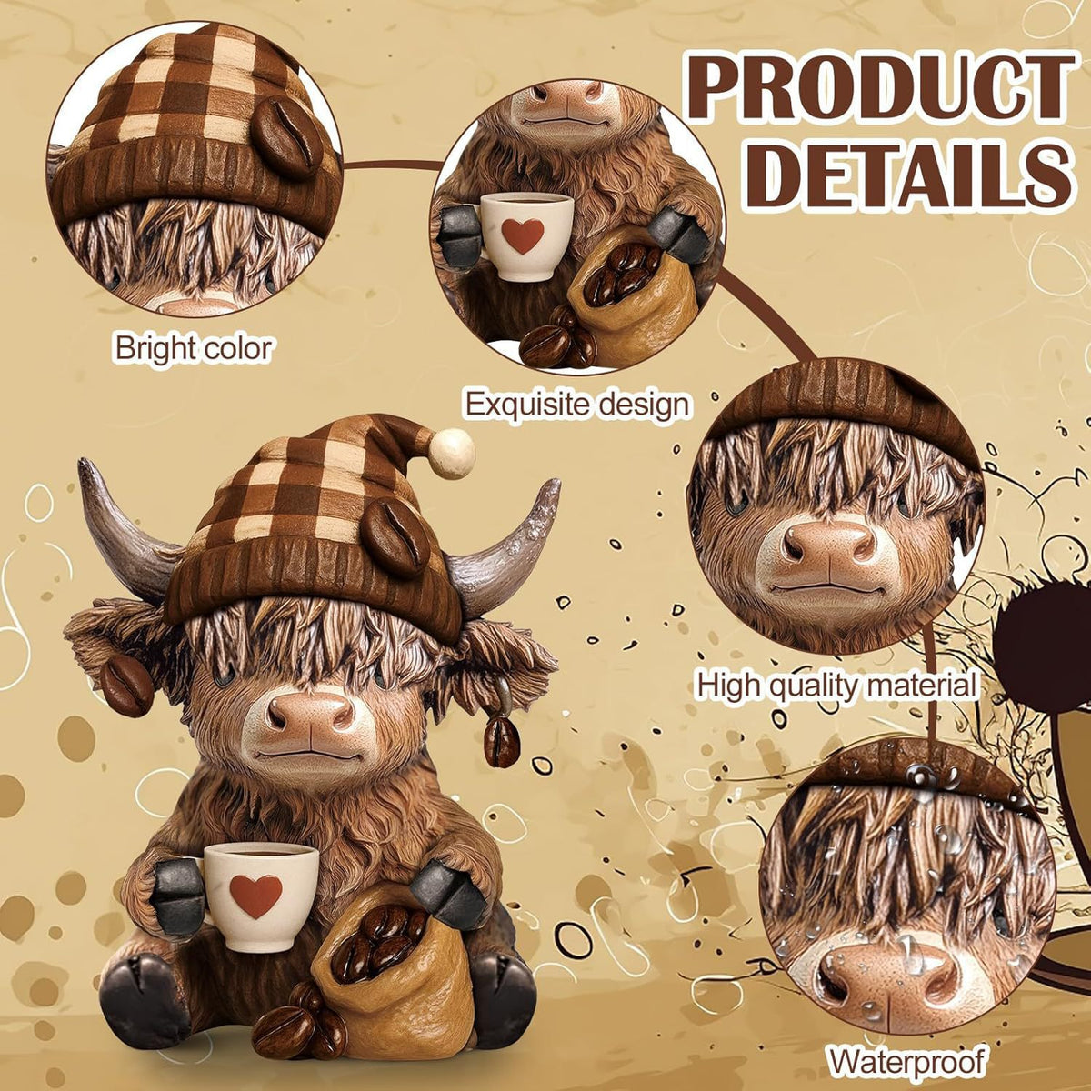 Dekofigur eines Highlandrinds mit Accessoires Brehn