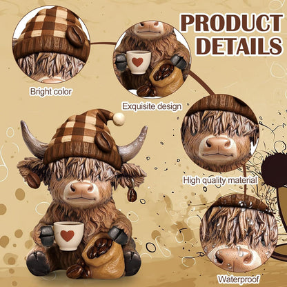 Dekofigur eines Highlandrinds mit Accessoires Brehn