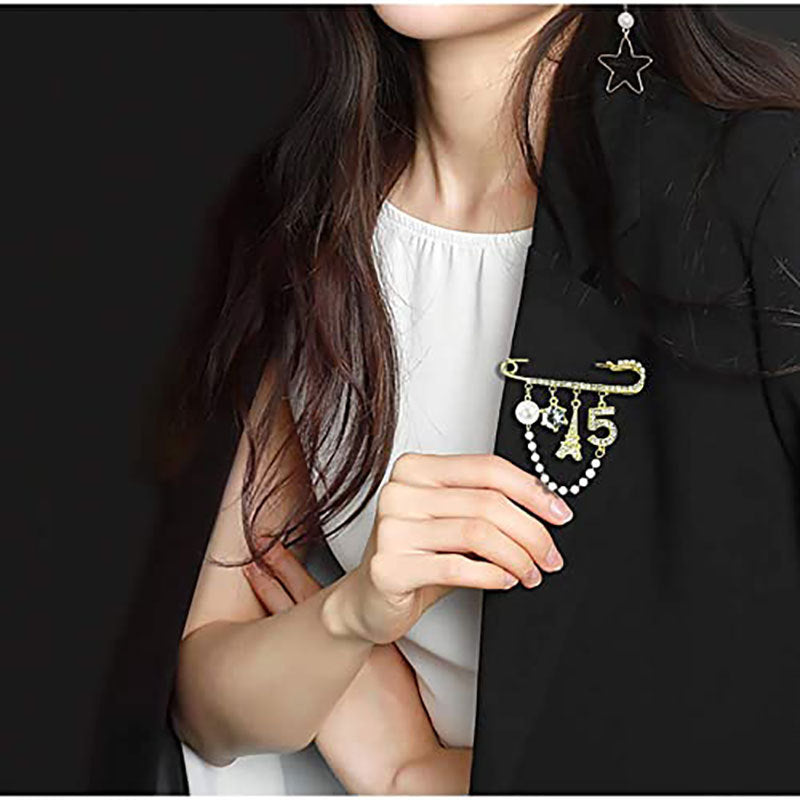 Elegante Brosche mit Perlen und Strass Brehn