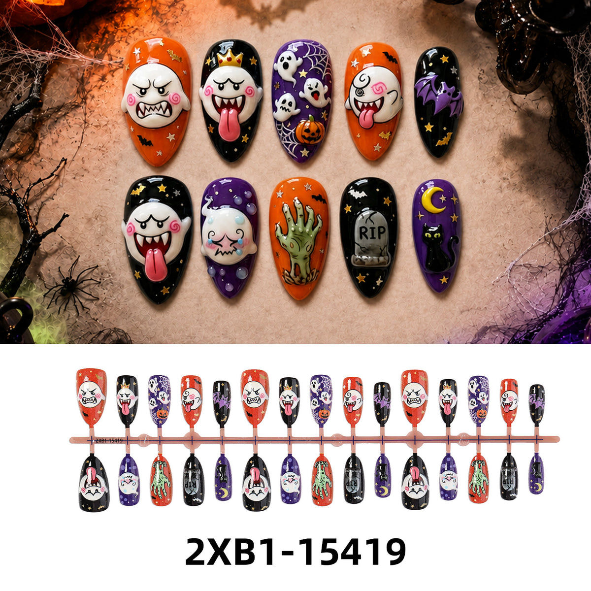 Kunstnagelset mit kreativen Halloween-Motiven Brehn