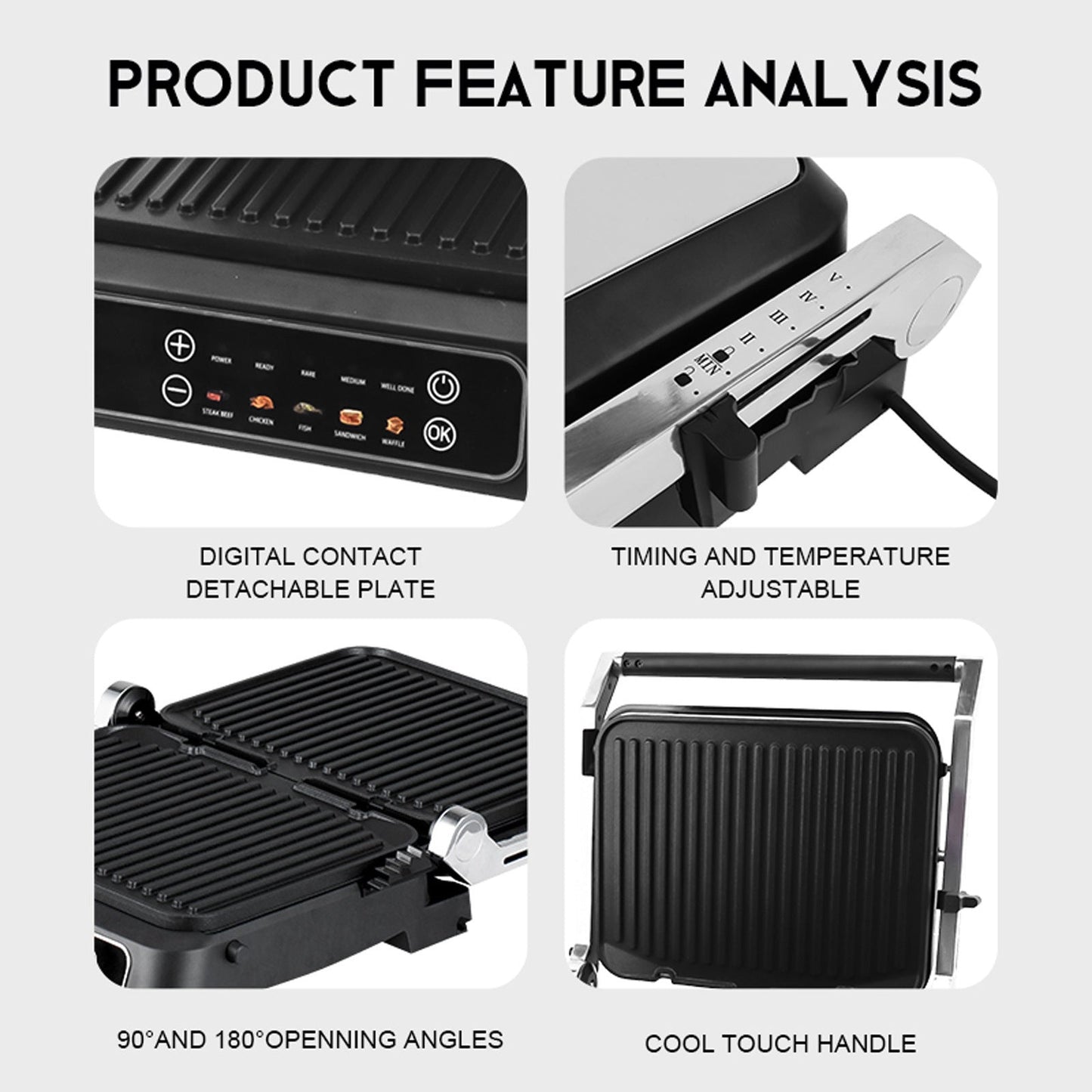 Vielseitige Elektrogrillpresse mit einstellbarer Temperaturkontrolle Brehn