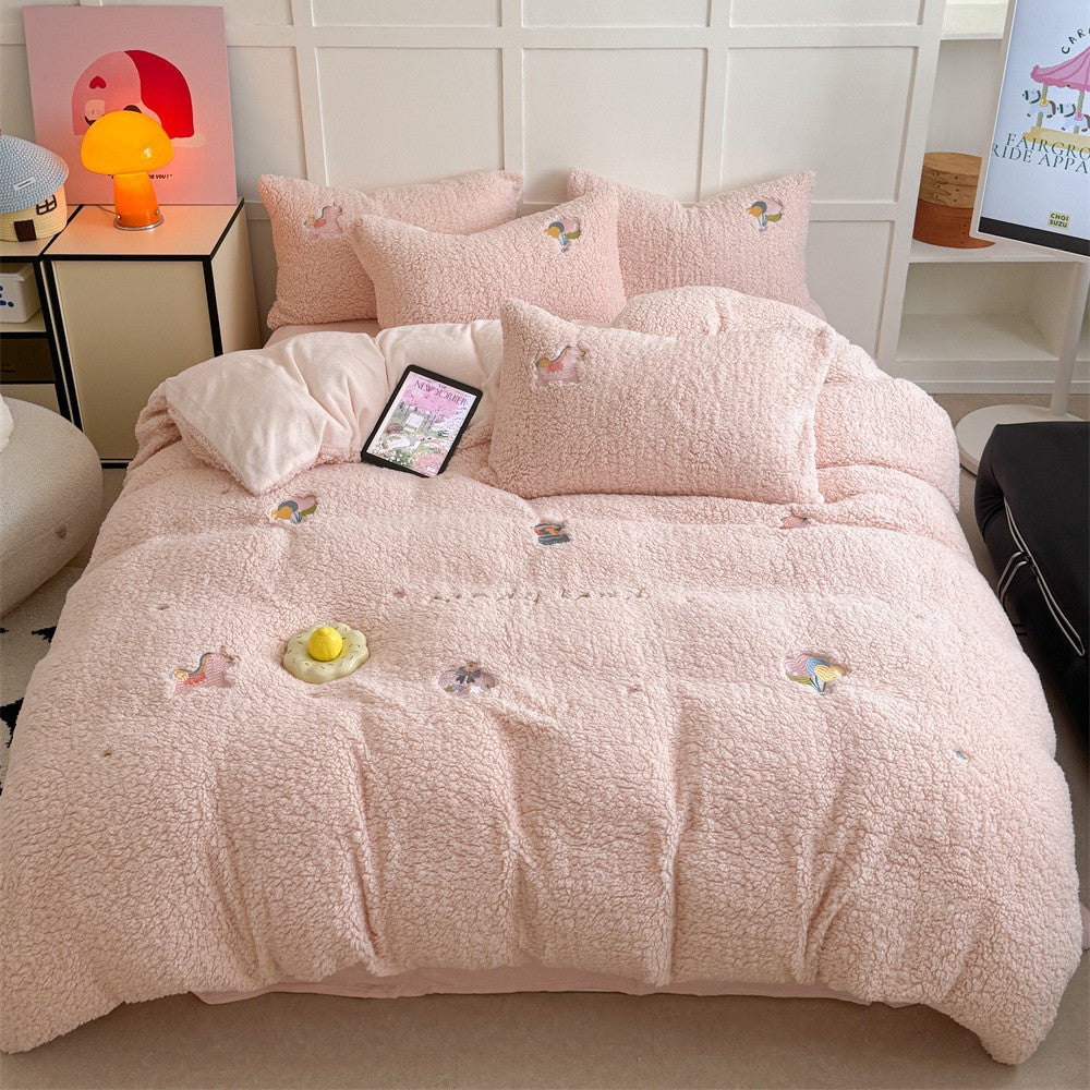Plüsch Sherpa Kaninchen bestickte Bettdecke Set