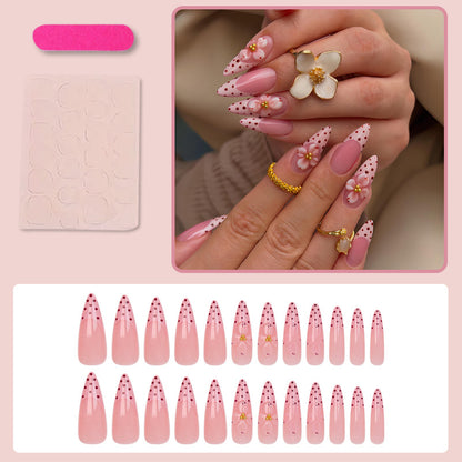 Kunstnagelset mit romantischen Blumen- und Punktemotiven Brehn