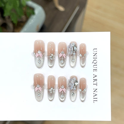 Glamouröse mit Strass und Schleife dekorierte Press-On Nagelset