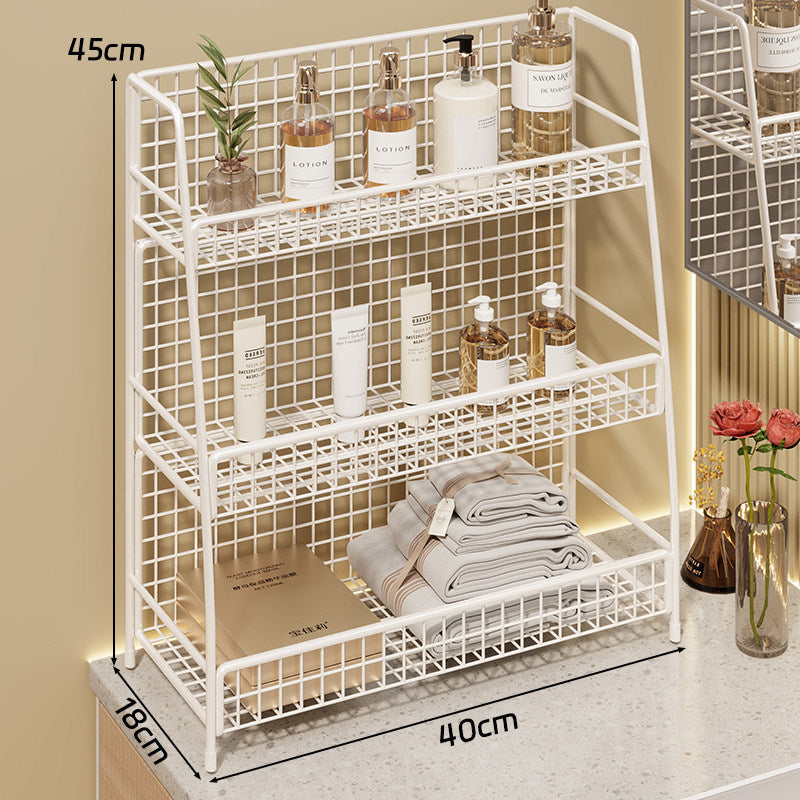 Winkelständer mit drei Drahtkörben und Gitterrückwand für geneigte Desktop-Mesh-Gepäckablage und -Thekenorganizer