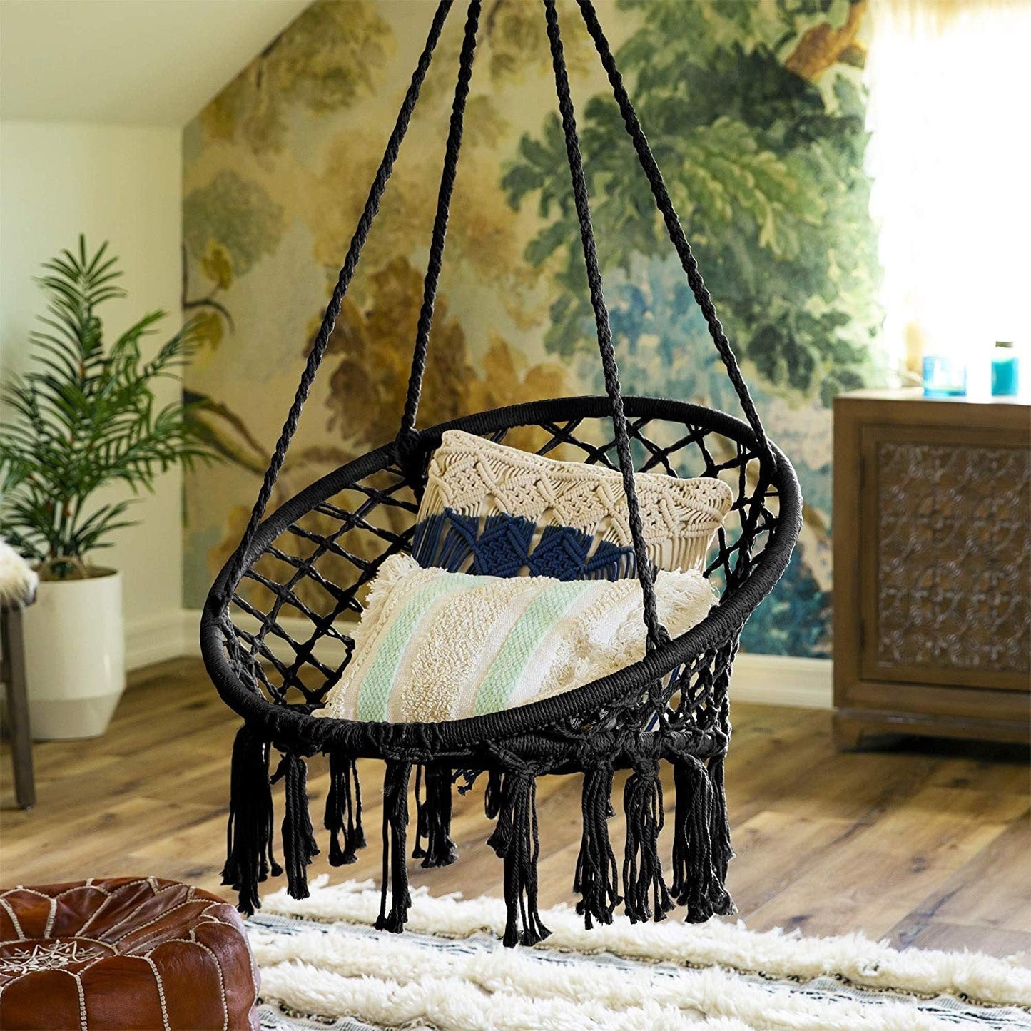 Macrame hängende Schwingstuhl boho gewebte Fransen Innen Außen Hängematte Sitz Brehn