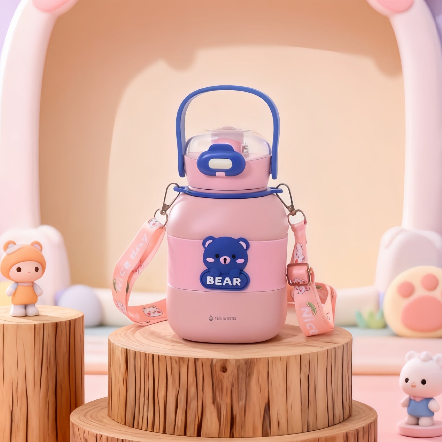 Damen Isolierte Trinkflasche mit integriertem Tragegurt und Tiermotiv Brehn