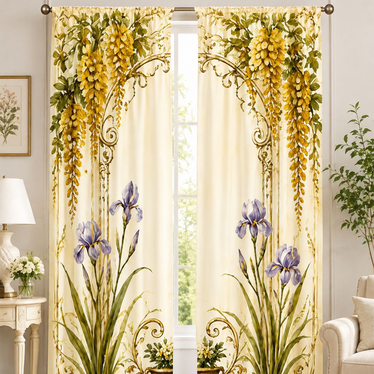 Blumengemusterte Gardinen