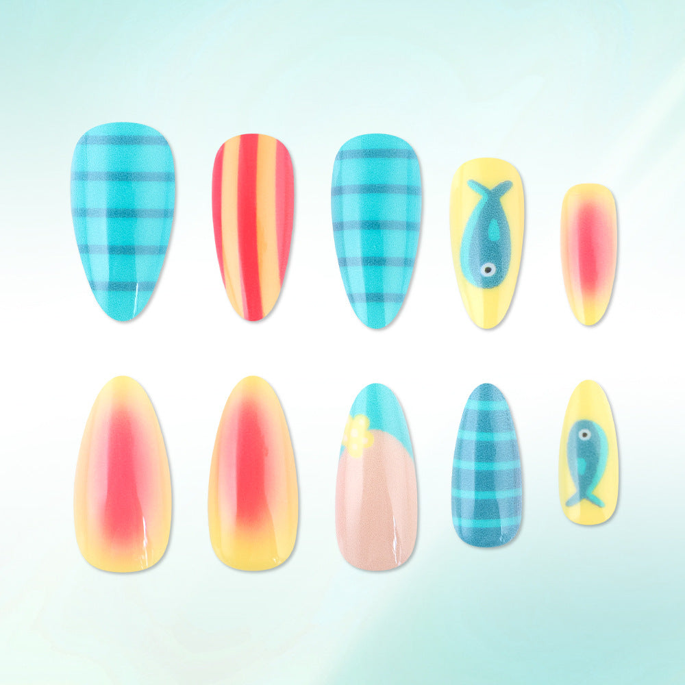Vibrantes Künstlerisches Press-On Nagelset Brehn