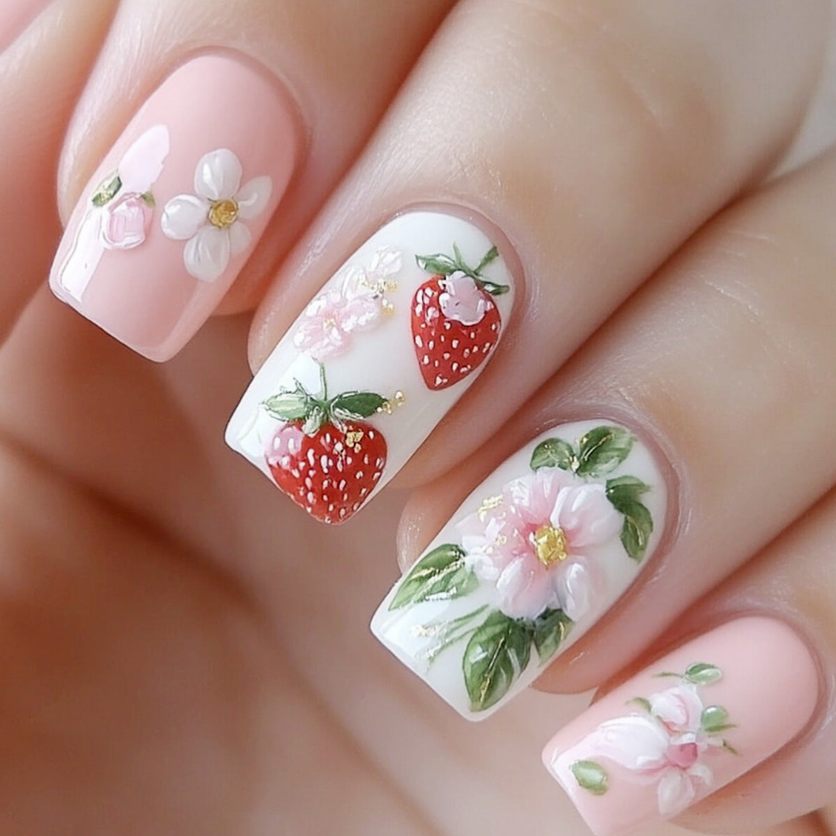 Erdbeer Blumen Nagelkunst Set Brehn