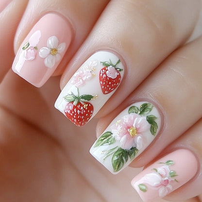 Erdbeer Blumen Nagelkunst Set Brehn