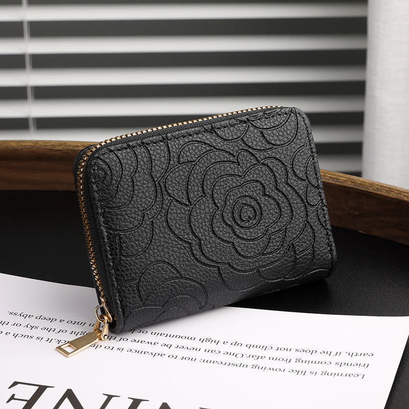 Elegante Floral Präge Reißverschluss Geldbörse