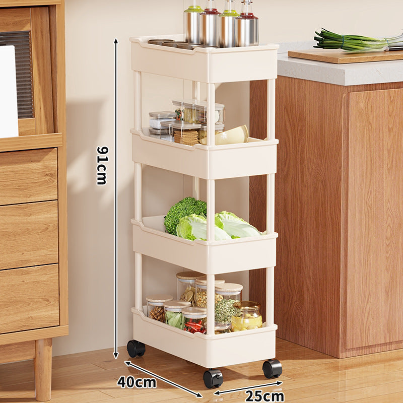 Slim Vertikaler Rollender Küchenlagerschrank mit tiefen Tablettregalen und verriegelbaren Rollen