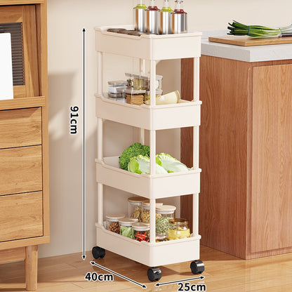 Slim Vertikaler Rollender Küchenlagerschrank mit tiefen Tablettregalen und verriegelbaren Rollen