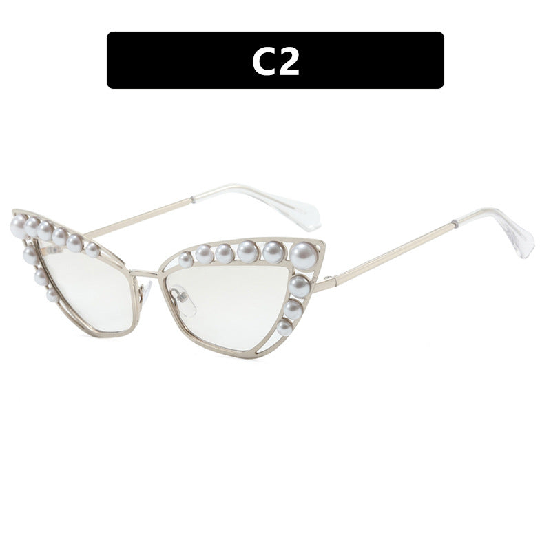 Damen Cat-Eye Sonnenbrille mit exklusivem Perlenspitzen-Rahmen Brehn