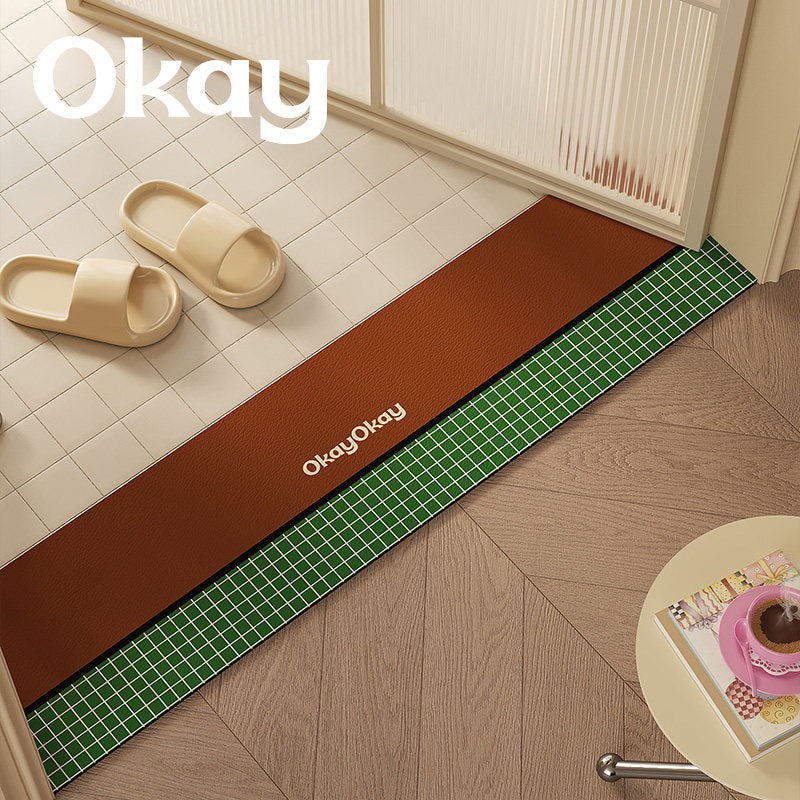 Cushioned Non-Slip Entryway Floor Mat with Faux Leather Border