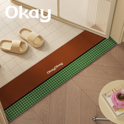 Cushioned Non-Slip Entryway Floor Mat with Faux Leather Border