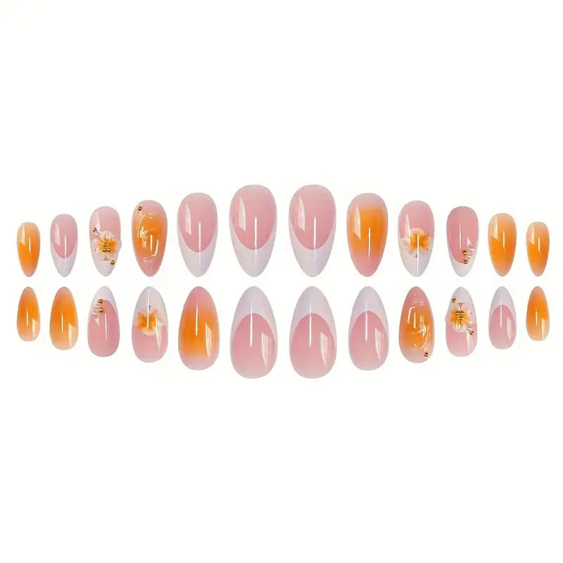 Künstlerisches Florales Design Press-On Nagelset Brehn