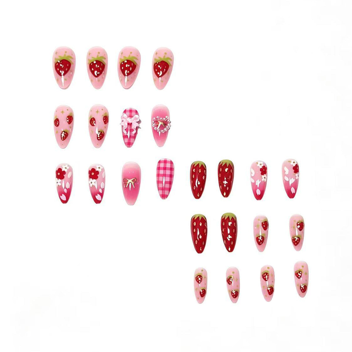 Erdbeer-Themen Press-On Nail Art Set Brehn