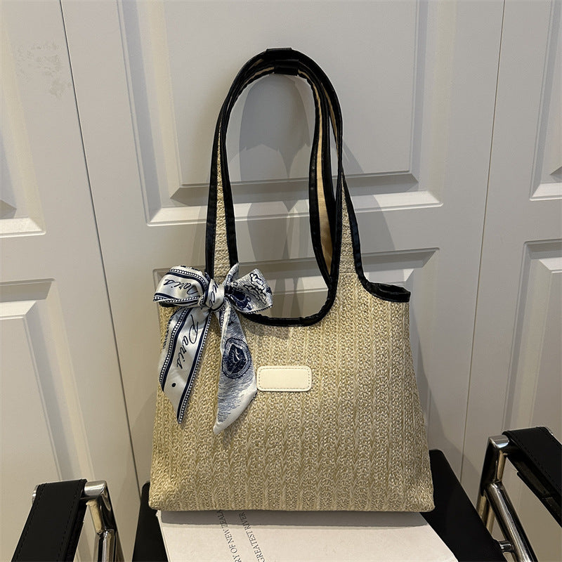 Texturierte Gewebe-Tote-Tasche mit elegantem Schleifen-Brehn