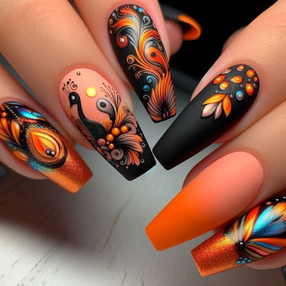 Aufwändiges Pfauen-Nailart-Design Brehn