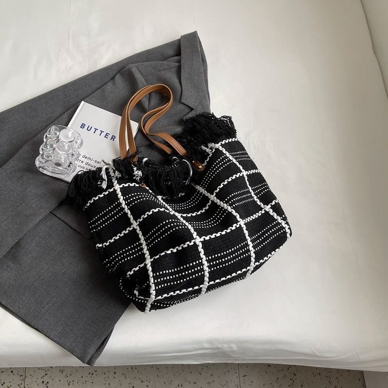 Texturiertes gewebtes Tragetaschen-Handtasche