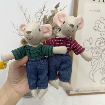 Artisan Leinen Spielmaus Puppe mit Gingham Kleid