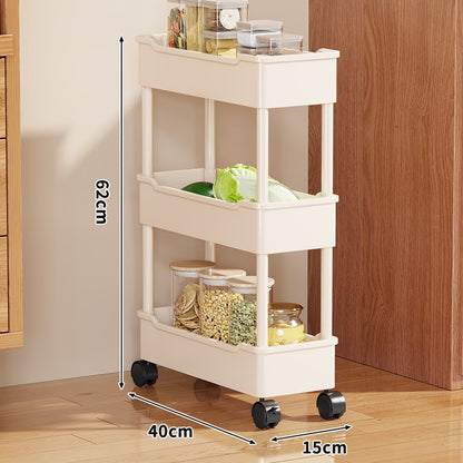 Slim Vertikaler Rollender Küchenlagerschrank mit tiefen Tablettregalen und verriegelbaren Rollen