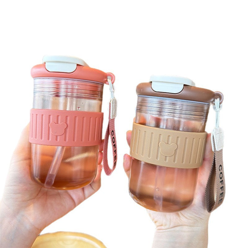 Damen isolierte Trinkflasche mit rutschfestem Silikonring und integriertem Strohhalm Brehn
