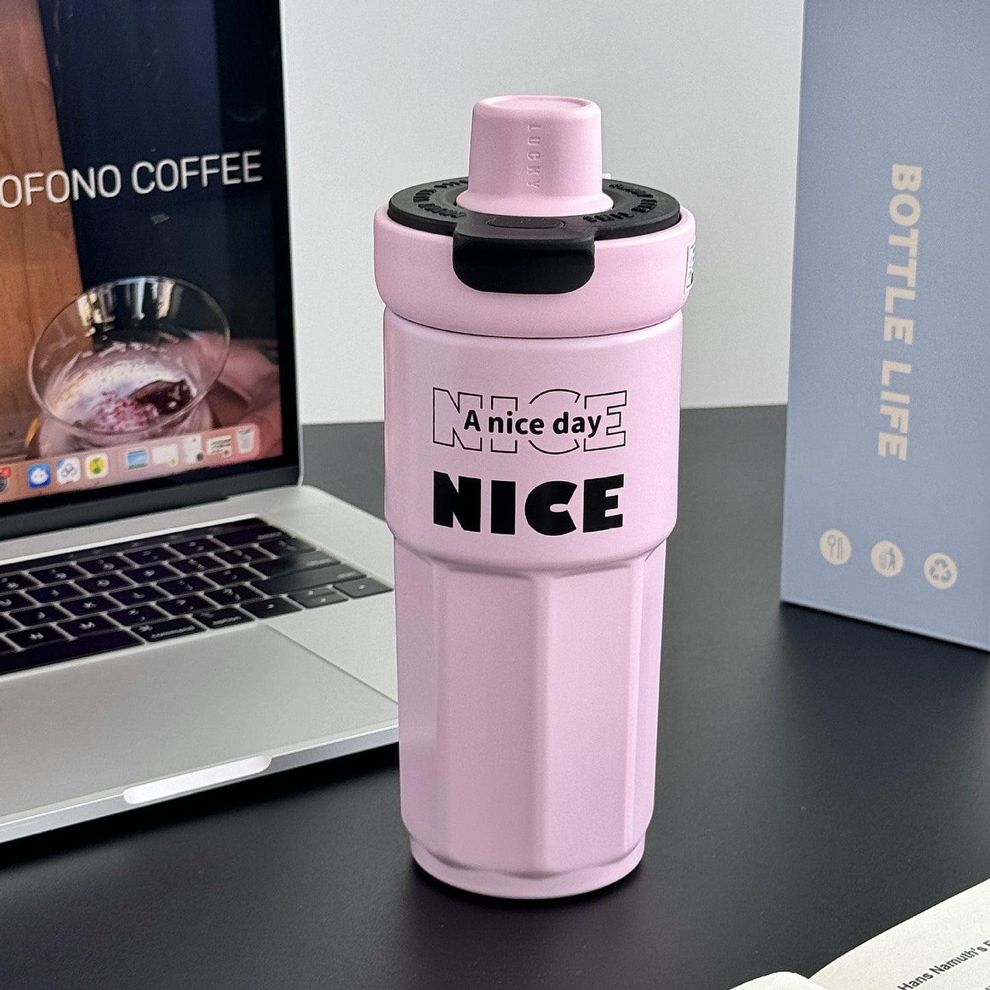 Damen stylische Kaffeetasse mit auslaufsicherem Deckel Brehn