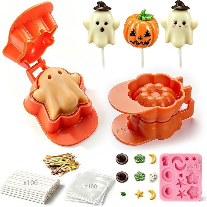 Halloween Cake‑Pop‑Formset mit Geister‑ und Kürbisform, Stäbchen & Deko‑Set