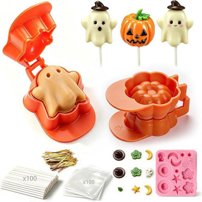 Halloween Cake‑Pop‑Formset mit Geister‑ und Kürbisform, Stäbchen & Deko‑Set