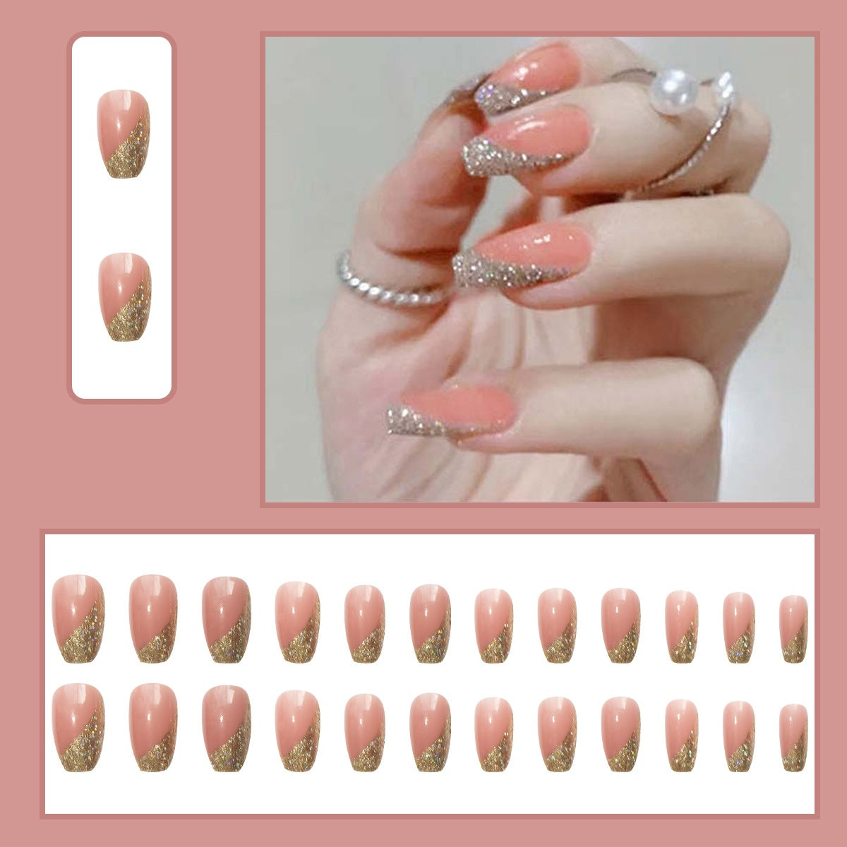 Glamouröses Kunstnagelset mit funkelnden Glitter- und French-Spitzen Brehn