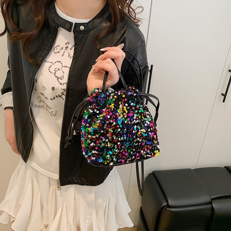 Glitzernde Pailletten Mini Tasche mit Kordelzug Brehn