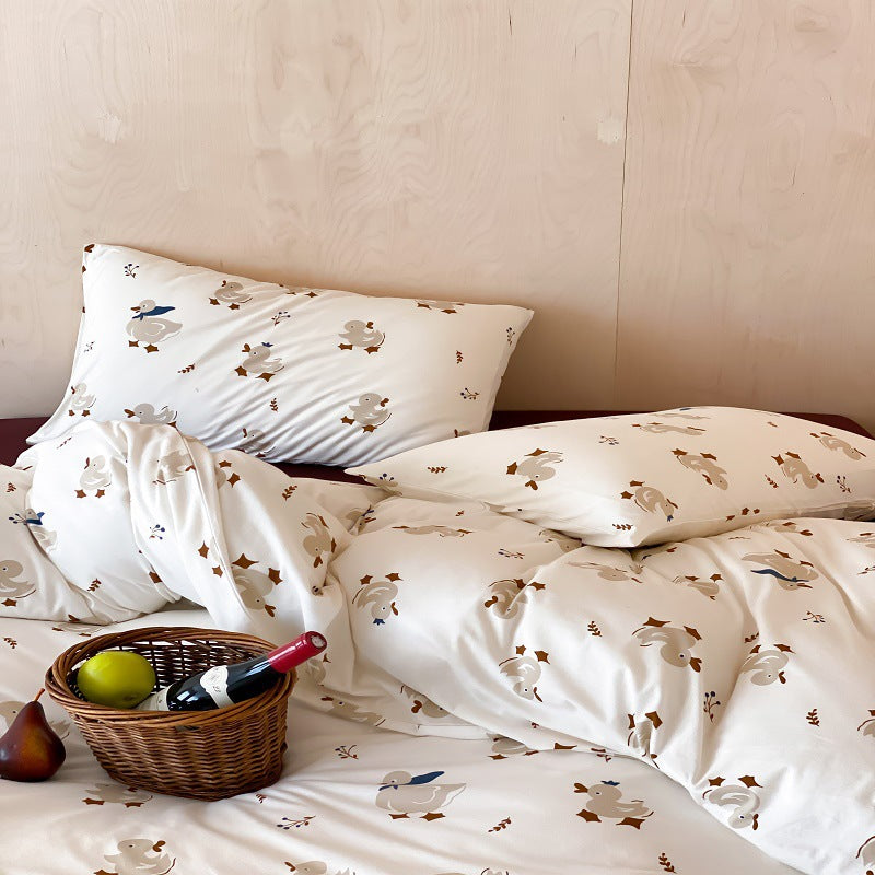 Umkehrbare Baumwoll-Percale Bettwäsche und Kissenbezug Set mit verspieltem Welpen Blumenmuster