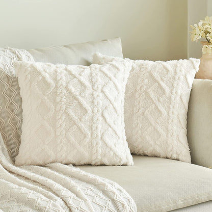 Plüschstrukturierter Sherpa quadratischer Wurfpillowbezug mit geometrischem Tufting