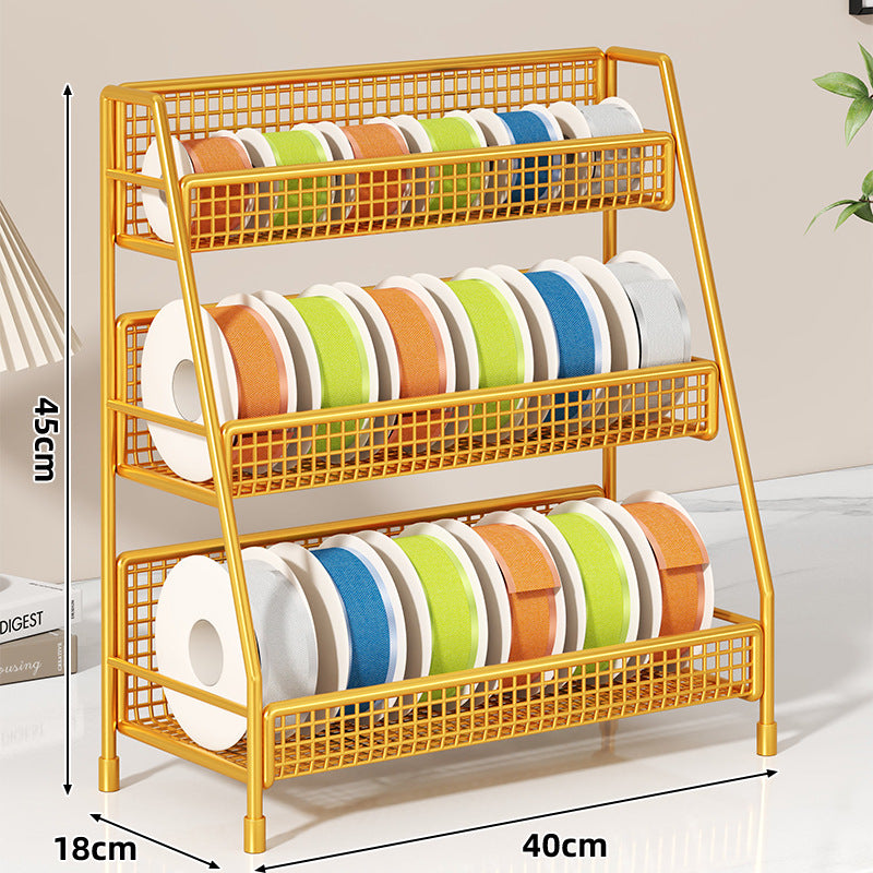 Vierstufiger geneigter Drahtgitter-Roll-Organizer-Ständer für Klebeband, Bänder und Bastelspulen