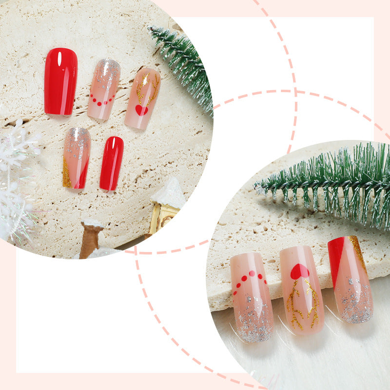 Kreatives Kunstnagelset mit romantischen Herz- und Glitzerelementen Brehn