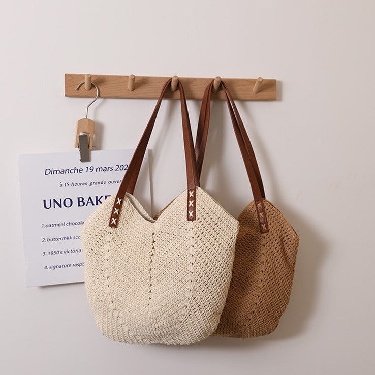 Handgefertigte Basttasche mit Robusten Ledergriffen Brehn