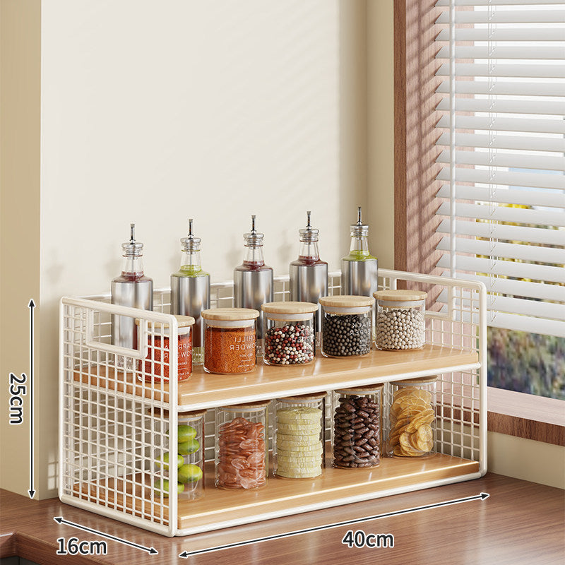 Kompakter zweistufiger Metallgitter-Theken-Gewürz- und Vorratsglas-Organizer