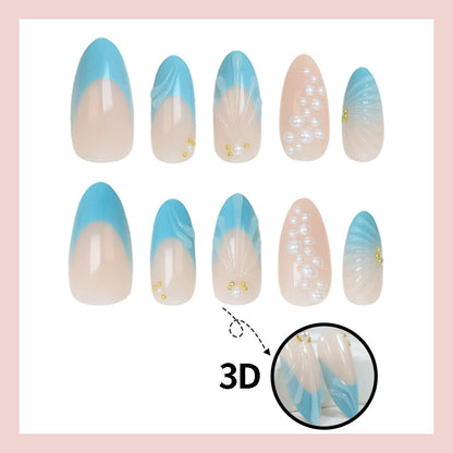 Kunstnagelset mit eleganten Muschel- und Perlenverzierungen Brehn