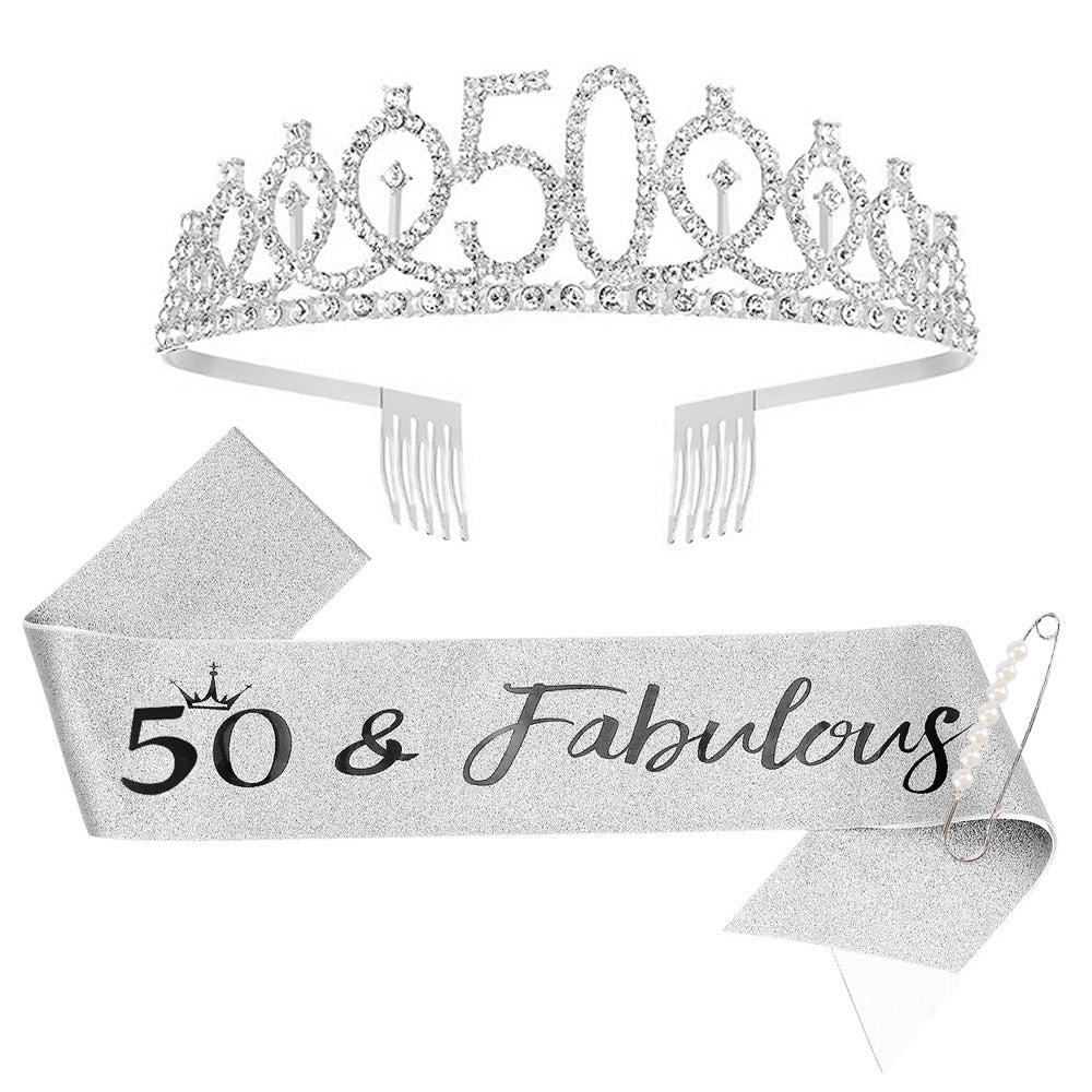 Damen Glitzernde Tiara mit personalisiertem 80. Geburtstagsschriftzug Brehn