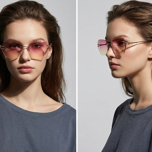 Damen moderne Sonnenbrille mit stilvollem sechseckigem Rahmen Brehn