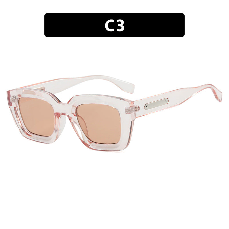 Damen quadratische Sonnenbrille mit transparentem Rahmen und braunen Gläsern Brehn