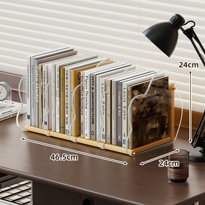Desktop Clear Acrylic Multi-Section Bookstand with Bamboo Base