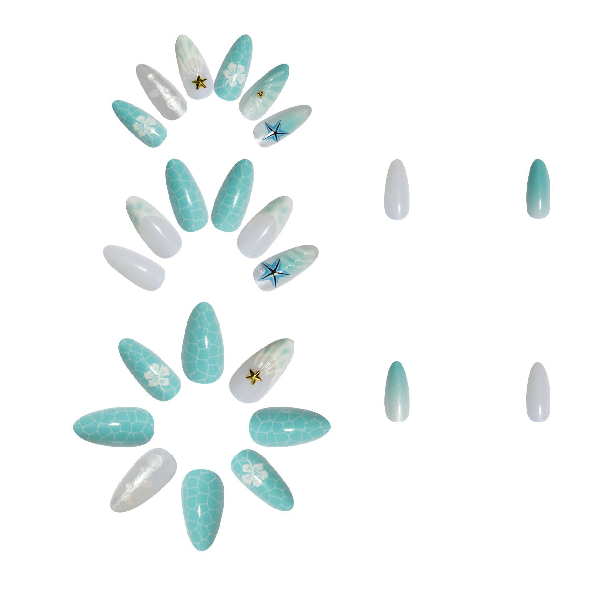 Kunstnagelset mit Meeresmotive und 3D-Akzenten Brehn
